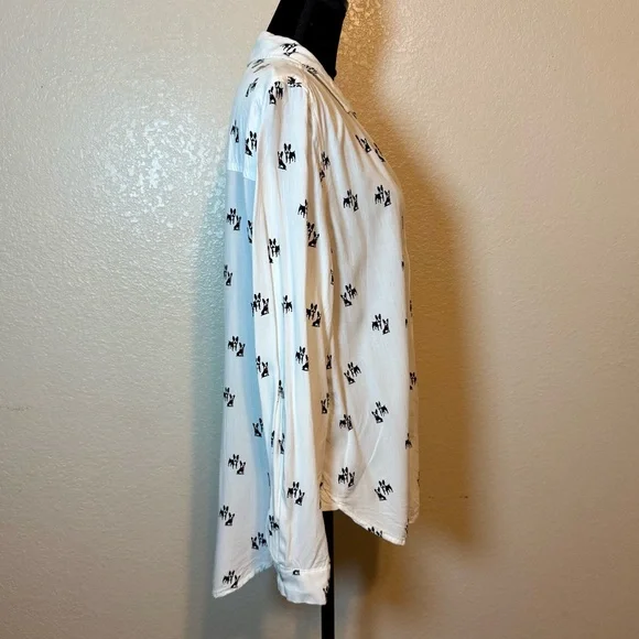 Jane & Delancey Boston Terrier Dog Print Button Down Top White Black Size XL - Picture 9 of 14